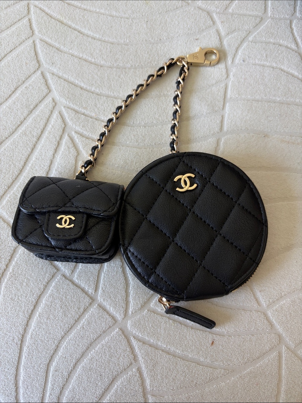 CHANEL Black Quilted Leather Mini Coin Pouch & Card Charm gift with purchase